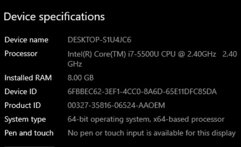 device specifications